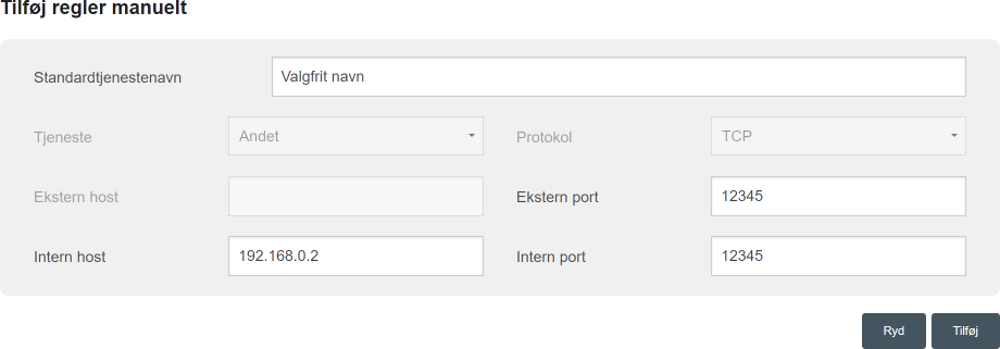 Manuel tilføjelse af regler ved port forward