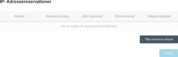 Tilføj reserveret adresse i port forward processen