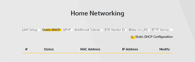 Grafik af Zyxel routerens GUI der viser Static DHCP menu.