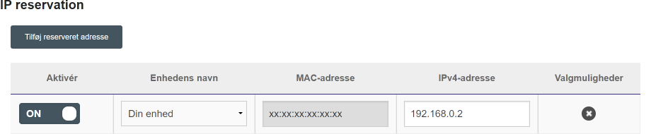 Reservation af intern IP-adresse