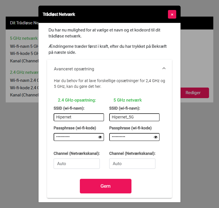 Grafik af “Avanceret opsætning” på mitwifi.dk.