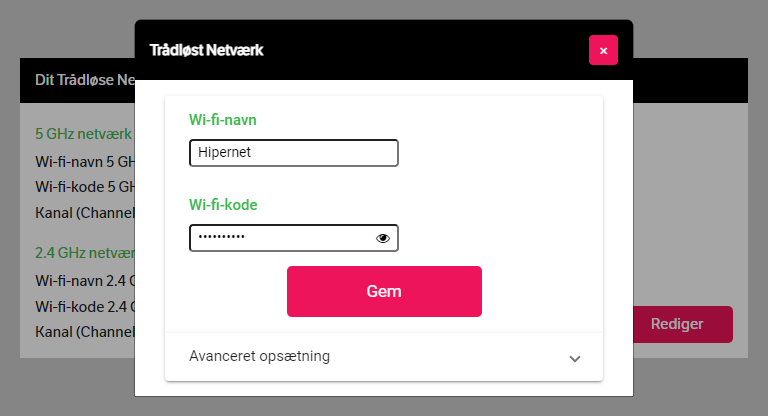 Grafik af “Rediger” pop-up på mitwifi.dk.