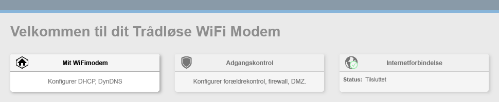 Grafik af Sagemcom routerens GUI, der viser “Mit WiFimodem” knappen.