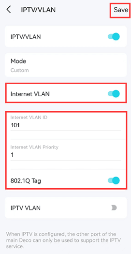 Billede af nogle specifikke indstillinger i TP-Link Deco's interface.