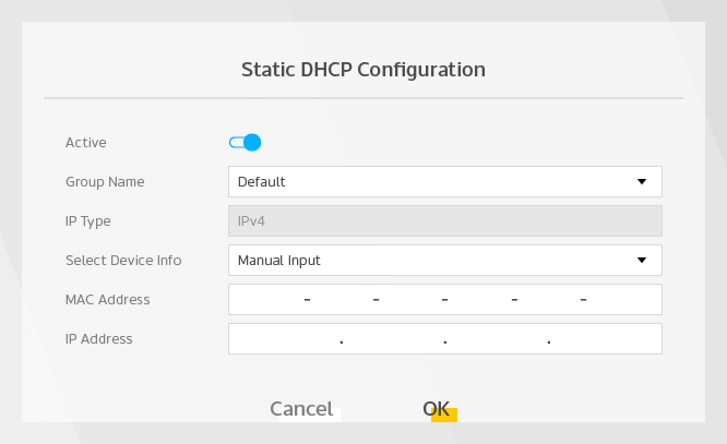 Grafik af Zyxel routerens GUI der viser statisk DHCP onfiguration.